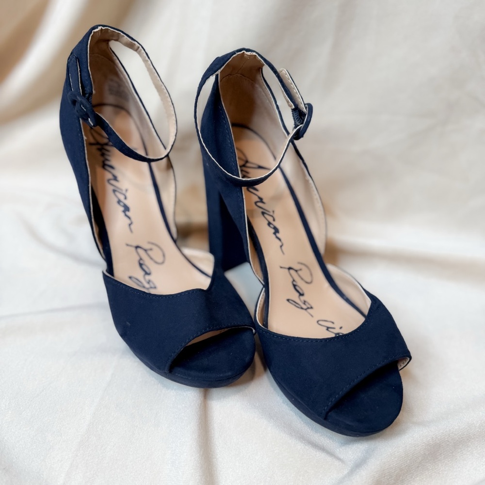 American Rag Blue Peep-Toe Heels with Ankle Strap